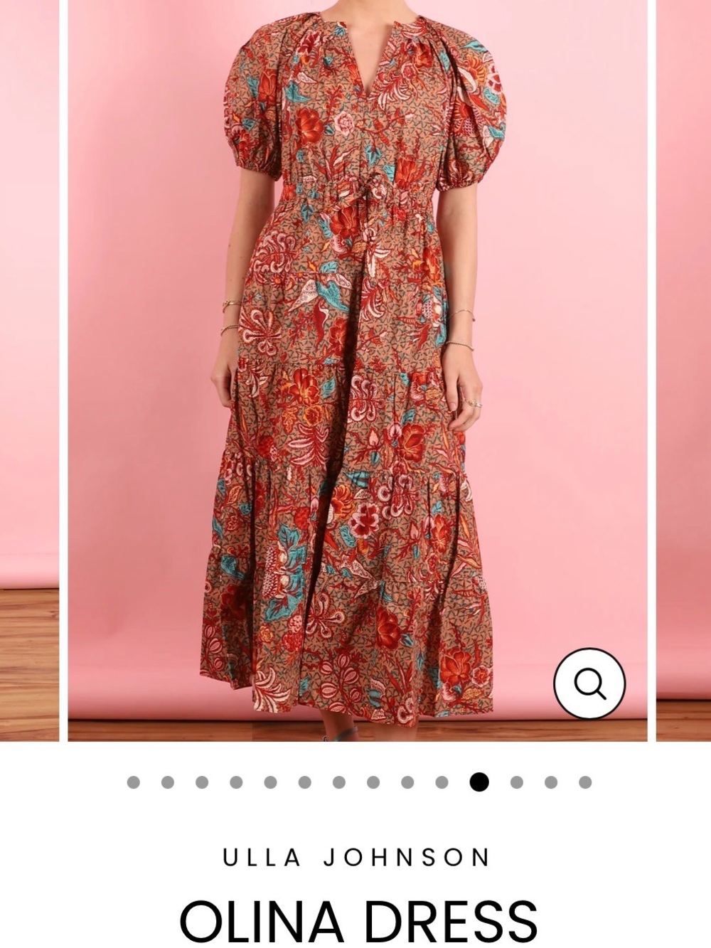 Ulla Johnson Rust Multi Floral Puff-Sleeve Midi Dress